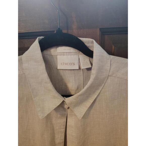 Chico's beige Button Blouse 100% Linen Large (2) - Picture 2 of 8